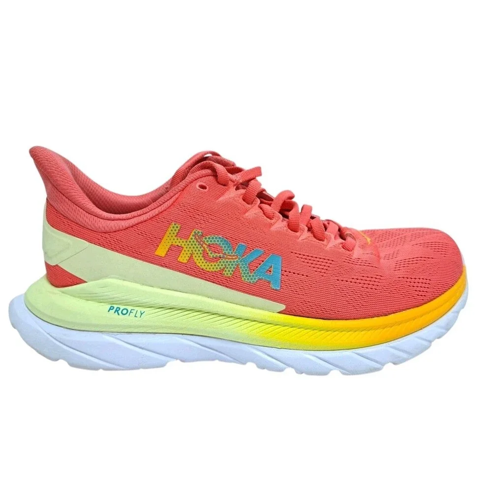 Hoka One One Mach 4 Women's Size 7B Hot Coral Saffron Orange Yellow Running